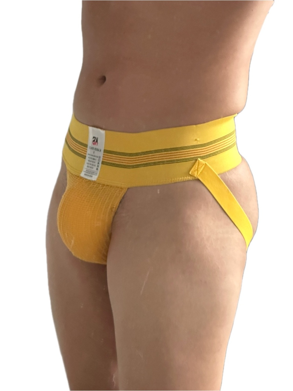 Yellow Athletic Jockstrap with Striped Waistband
